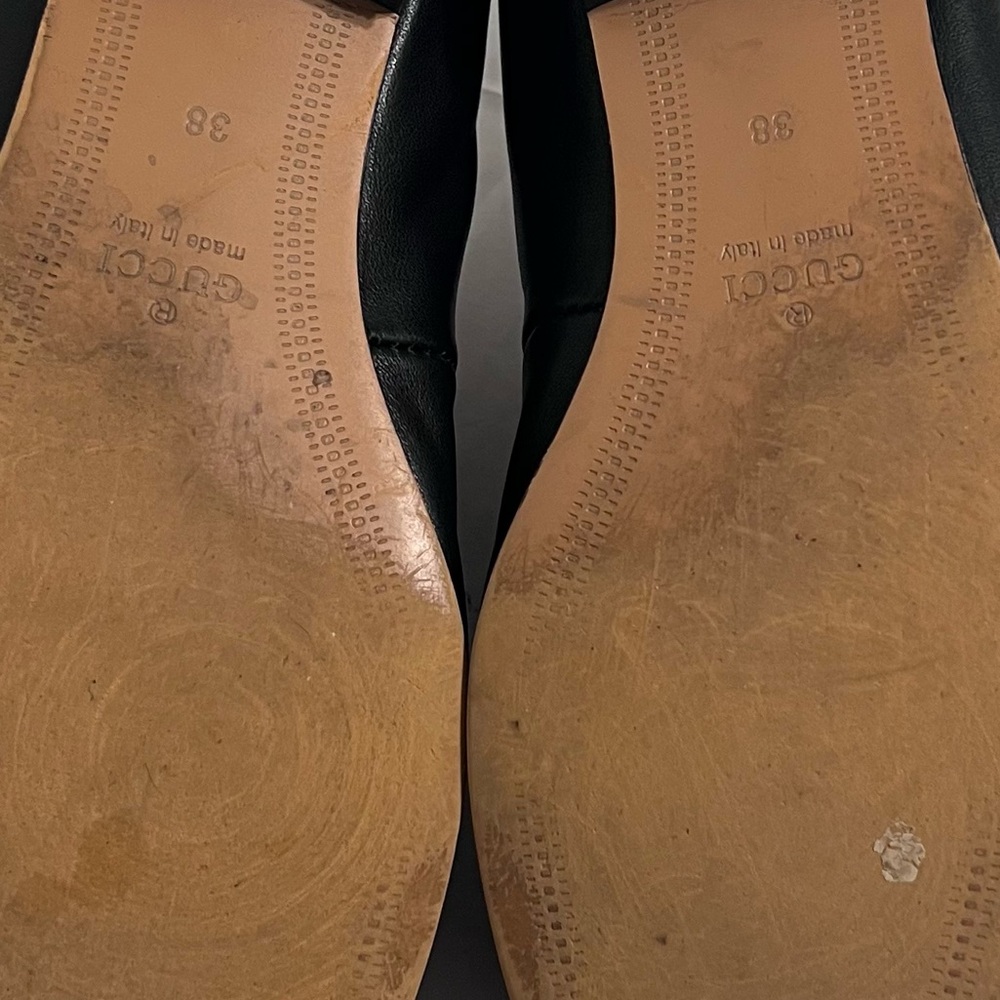 GUCCI Calfskin Jordaan Black Leather Loafers Horsebit Gold Hardware Size 38 - Picture 9 of 10